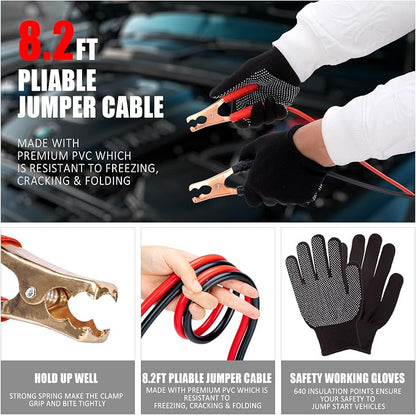 Car Emergency Roadside Assistance Kit with Jumper Cables Tire Inflator Automotive Kit for Car Vehicle