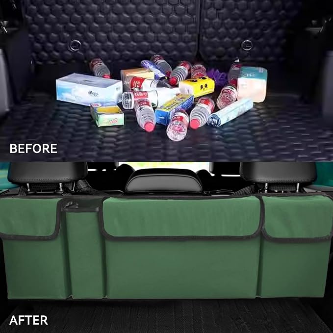 Car Trunk Organizer, Backseat Hanging Large Storage with Adjustable Straps,Waterproof PVC Collapsible Cargo Bag, Car Interior Accessories for Auto SUV MPV (Green)
