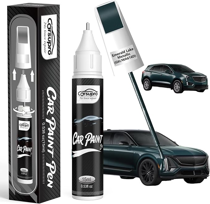 Emerald Lake Metallic(G6I/WA616D) for Cadillac Touch Up Paint Pen, 2 in 1 Car Scratch Remover with Pen Tip and Brush, Precise Color Match for Car Paint Scratch Repair, Quickly and Easily Fix Chips and Nicks