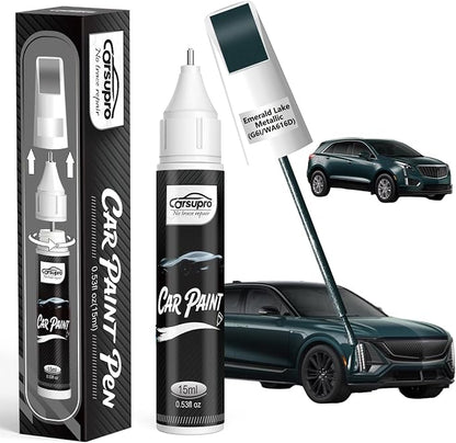 Emerald Lake Metallic(G6I/WA616D) for Cadillac Touch Up Paint Pen, 2 in 1 Car Scratch Remover with Pen Tip and Brush, Precise Color Match for Car Paint Scratch Repair, Quickly and Easily Fix Chips and Nicks