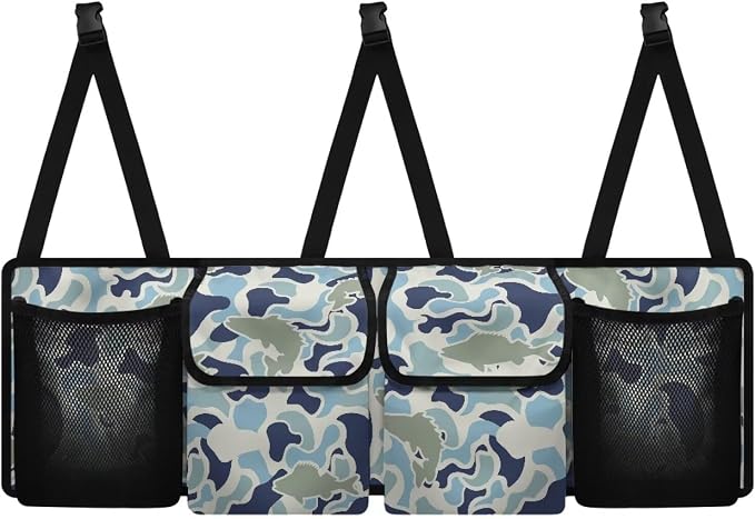 Fish Camouflage Hanging Car Organizer Waterproof Foldable Cars Interior Organizing Accessories 37" x 11.8" Large Capacity Car Organizers and Storage for Cars SUV Sedans