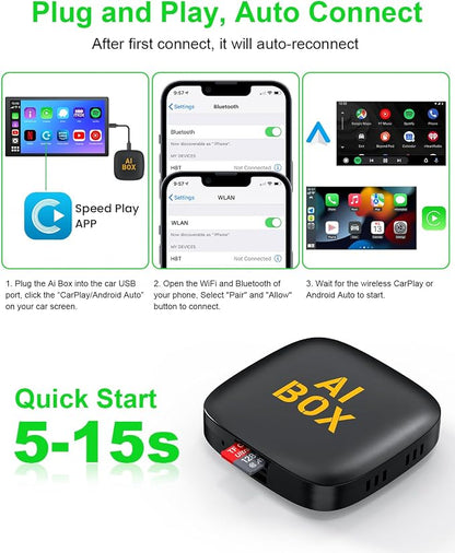 5 in 1 Wireless CarPlay Adapter and Android Auto Adapter Support Netflix/YouTube - CarPlay Ai Box Convert CarPlay Dongle TF Card/U Disk Magic Link for OEM Wired CarPlay/Android Auto Cars
