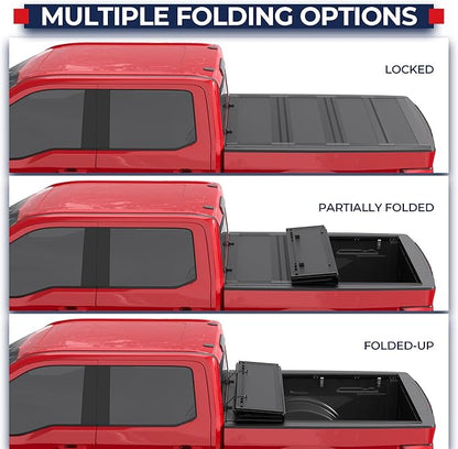 MOSTPLUS 5.5fFT Low Profile Hard Quad-Fold Truck Bed Tonneau Cover Compatible for 2015-2025 2026 Ford F150 F-150 2WD/4WD 67Inch
