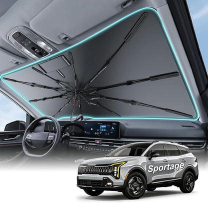 2026 Upgraded Windshield Sun Shade Umbrella for Kia Sportage [Precision Custom Fit, Superior UV & Heat Block] Cooling Tech Fabric, Durable Foldable with Storage Bag, Fits 2000-2002, 2005-2026
