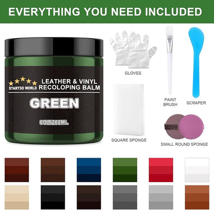 STARTSO WORLD Leather Recoloring Balm, Pine Green Leather Repair Kit for Furniture, Leather Dye, Leather Color Restorer for Couches, Leather Couch Paint | Repair, Restore & Renew Old, Faded Leather