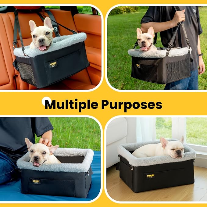 Conlun 2-Pack Dog Car Seat Boosters for Small Pets Under 20lbs, Portable Travel Puppy Car Seats with Internal Steel Frame, Comfort Cushions & Storage Pockets, Black