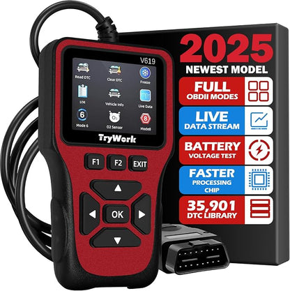OBD2 Scanner Diagnostic Tool, Check Engine Code Reader with 35901 DTC Lookup, Mode 6 & 8, I/M Readiness for All OBDII Cars Since 1996 (Red)