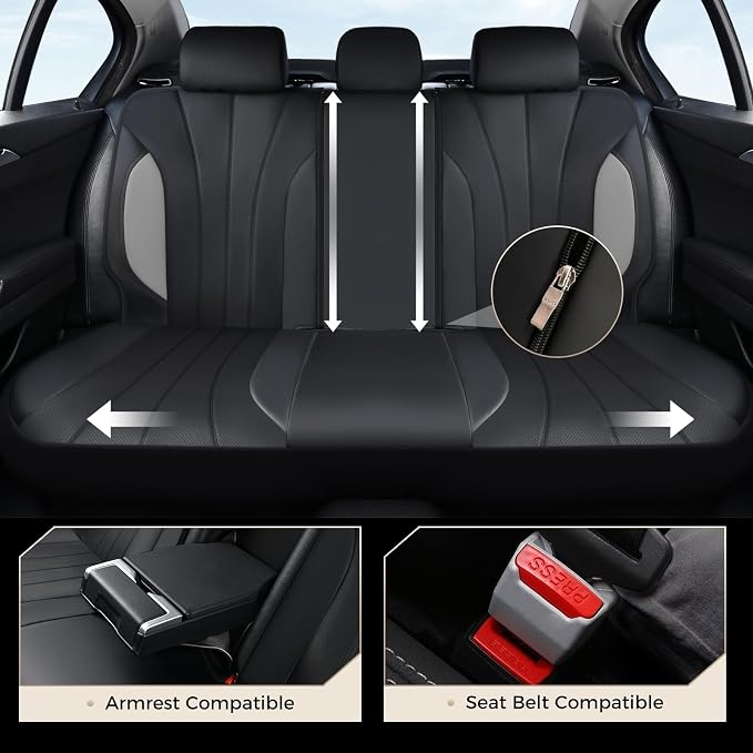 Coverado Car Seat Covers Full Set, 5 Seats Waterproof Nappa Leather Automotive Seat Protectors, Front & Rear Luxury Mesh Seat Covers,All-Weather Universal Fit for Most Cars SUVs, Trucks,Black&Grey