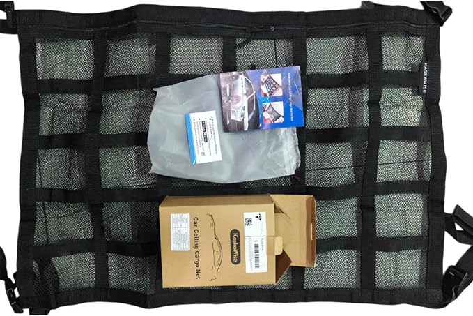 Upgrade Car Ceiling Cargo Net Pocket,31.5"x21.6" Double-Layer Roof Storage Organizer,Overhead Net for SUV & Van Camping,Travel Road Trips,Van Life Essentials,Fit 4 Handle Vehicles