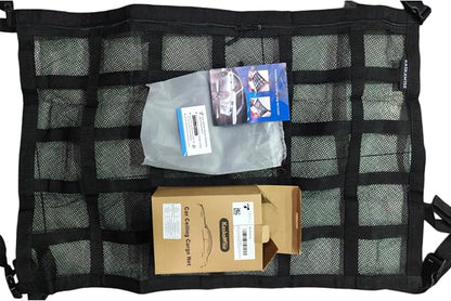 Upgrade Car Ceiling Cargo Net Pocket,31.5"x21.6" Double-Layer Roof Storage Organizer,Overhead Net for SUV & Van Camping,Travel Road Trips,Van Life Essentials,Fit 4 Handle Vehicles