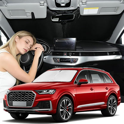for Audi Q7 2016-2026 Windshield Sun Shade - 4 Layers Car Sunshades for Front Windows Shade Cover Custom Fit Q7 SUV Sun Visor 250T Retractable Shade Blocks UV Rays Car Accessories