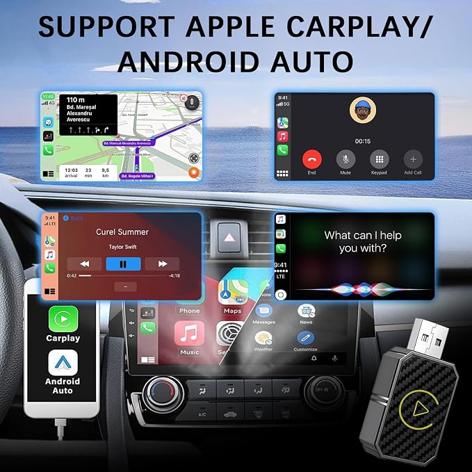 Wireless Carplay Adapter for Apple, Carplay Wireless Adapter for car Carplay Wireless Adapter, Fast Bluetooth Connection, Plug & Play for iPhone & Android Auto