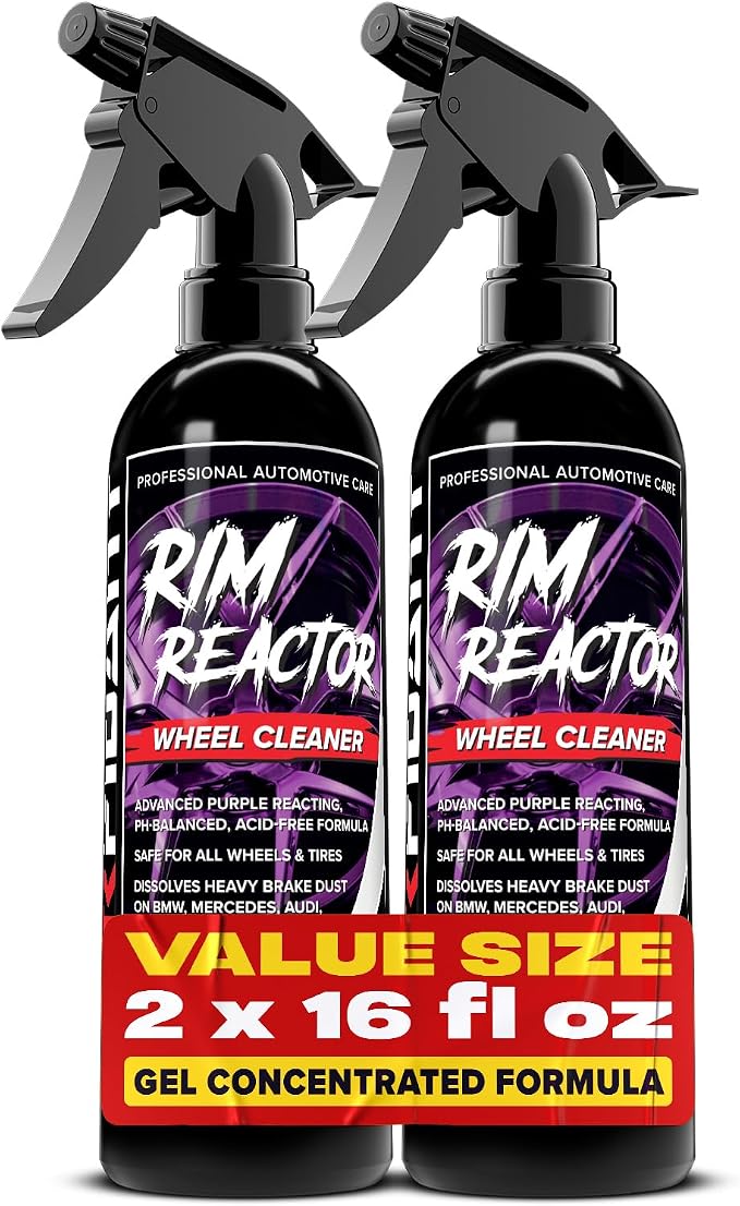 Rim Reactor Wheel Cleaner – Premium Formula Quickly Removes Brake Dust, Grime & Dirt - Tire Cleaner Spray Safe for Alloy, Aluminium, Chrome and Black Wheels - pH Neutral Rim Care – 16 fl. oz. (2-pack)