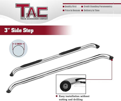 TAC Side Steps Fit Chevy Silverado/GMC Sierra 1999-2018 1500 & 1999-2019 2500/3500 Extended/Double Cab (Exclude C/K Classic) 3" Stainless Steel Side Bars Nerf Bars Step Rails Running Boards 2 Pieces
