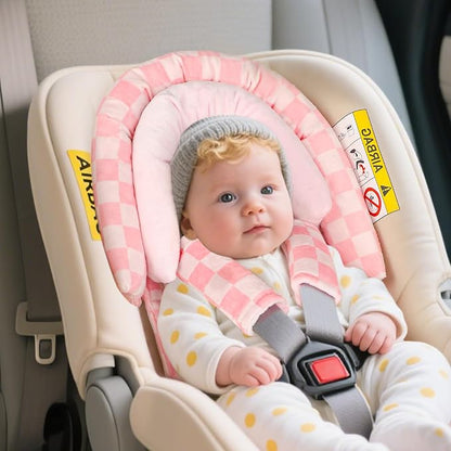 Infant Car Seat Insert with 2 Strap Pads, Carseat Cushion Baby Boy & Girl, Soft and Comfortable Carseat Head Support for Newborn, Pink Checkered