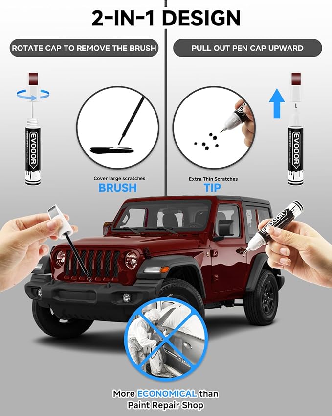 PRP/JRP Deep Cherry Red Crystal Pearl Touch Up Paint Compatible with JeepExact Match 2 in 1 Touch up Paint for Chips and Nicks Repair