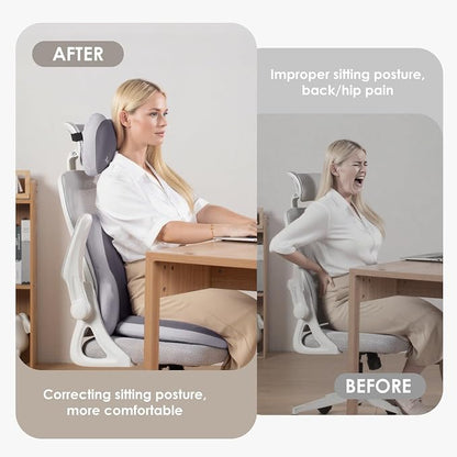 FLORICH 3 PCS Seat Cushion for Carseat Lumbar Support Pillow Car Neck Headrest Pillows Ultrathick Memory Foam Seat Pads Pressure Relief Back Cushion for Office Chair-Dark Beige Grey
