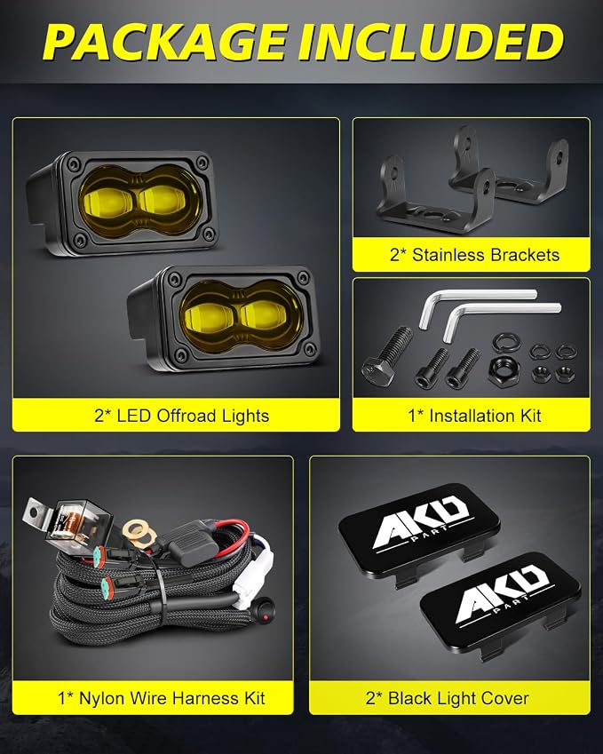3 Inch SAE Yellow LED Fog Lights w/Wiring Harness & Black Covers | Street Legal SAE Fog Beam, High Intensity CREE LEDs, Free Wiring kit & Black Covers