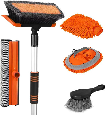 Wontolf 62'' Car Wash Brush with Long Handle, Scratch-Free Soft Bristles Sturdy Car Wash Mop, Complete Cleaning Brush Kit Wash Mitt Towel Windshield Squeegee Wheel Tire Brush for Car Truck RV Orange