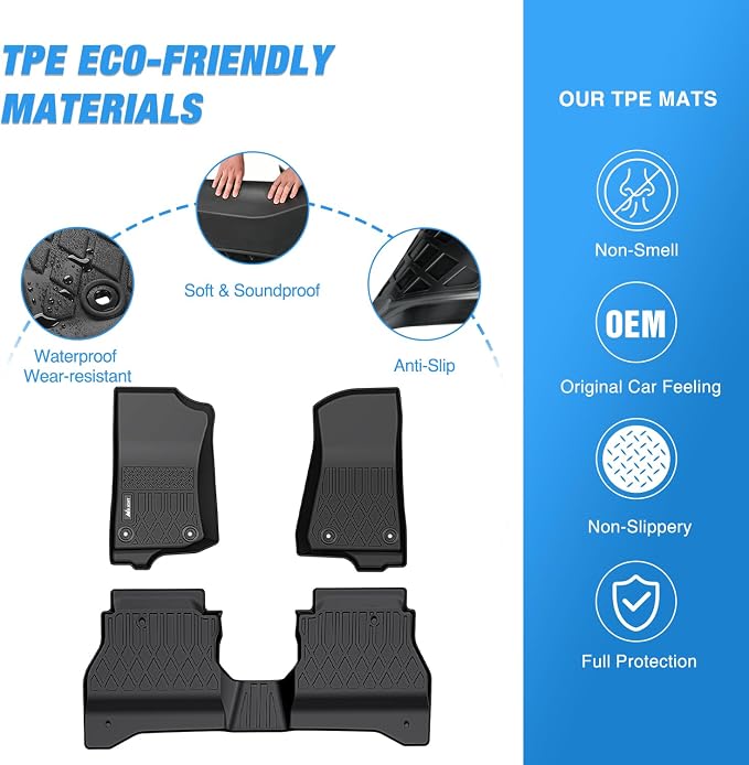 Nilight TPE Floor Mats for Jeep Gladiator JT 2020 2021 2022 2023 2024 2025 2026 All Weather Custom Fit Heavy Duty Floor Liners
