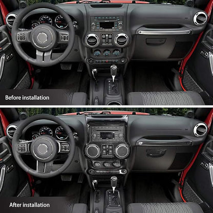 RT-TCZ for Jeep JK Interior Trim Kit Black, JKU Center Console Dashboard Panel Trim Cover for Jeep Wrangler JK JKU 2011-2017 Black ABS Carbon Fiber Interior Accessories 10pcs