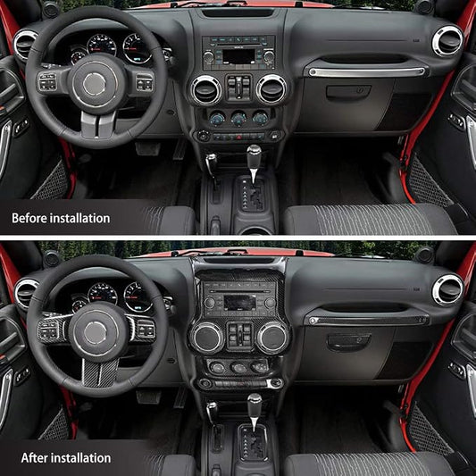 RT-TCZ for Jeep JK Interior Trim Kit Black, JKU Center Console Dashboard Panel Trim Cover for Jeep Wrangler JK JKU 2011-2017 Black ABS Carbon Fiber Interior Accessories 10pcs
