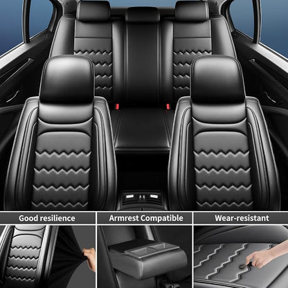 Ranger Car Seat Covers Custom Fit for Ford Ranger 2019-2025 2026, Full Coverage Leather Waterproof Breathable Seat Covers Full Set, Automotive Seat Protectors, Airbag Compatible(5 Seats, Black)