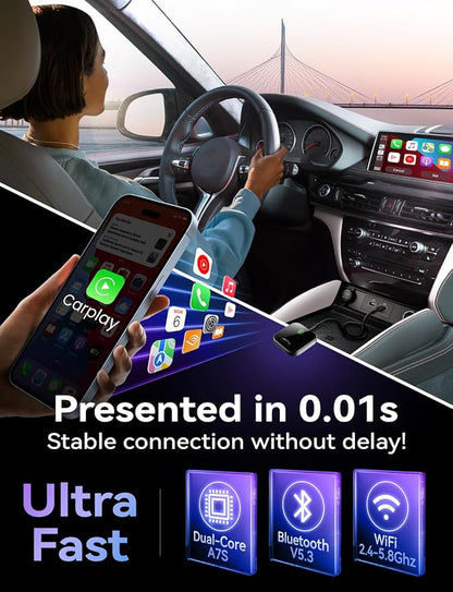 Carplay Wireless Adapter for iPhone, Mavlou 2026 Latest Upgrade Carplay Dongle, Stable Fast Convert Wired to Wireless CarPlay, Plug & Play OTA Upgrade, for iPhone iOS 10+ & Cars with Wired CarPlay