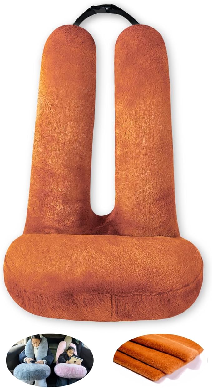 FHSGGP Travel Pillow Car Travel Sleep Support Pillow 2-in-1 Lap Pillow and Car Pillow with Neck and Body Support for Adults and Kids on Long Trips Kids Travel Pillow Brown