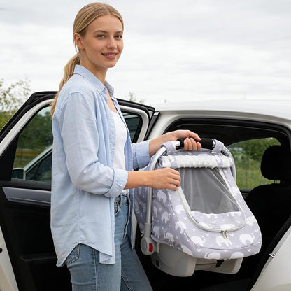 Car Seat Cover Baby, Mink Dot Infant Car Seat Cover for Outdoor, Breathable Carseat Cover with Mesh Peep Window & Sun Shade, Easy Access Baby Carrier Canopy Snug Fit Stroller