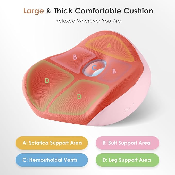 FLORICH Upgrade Large Car Seat Cushion for Long Sitting, Ergonomic Memory Foam Driving Seat Cushion for Back & Sciatica Pain Relief, Non-Slip Washable Seat Cushion for Car, Driver, Office-Pink