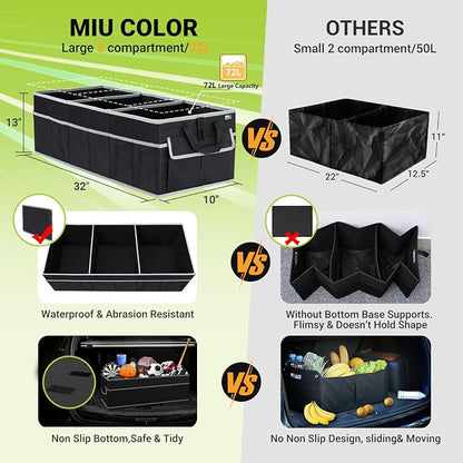 MIU COLOR Trunk Organizer for Car, SUV Trunk Organizer, 12 Pockets, Non-Slip Bottom, Sturdy Oxford Car Organizer for Sedans, Van, Jeep, Grocery, Large 3 Compartments, Black Gray, 32"×13"×10.6"