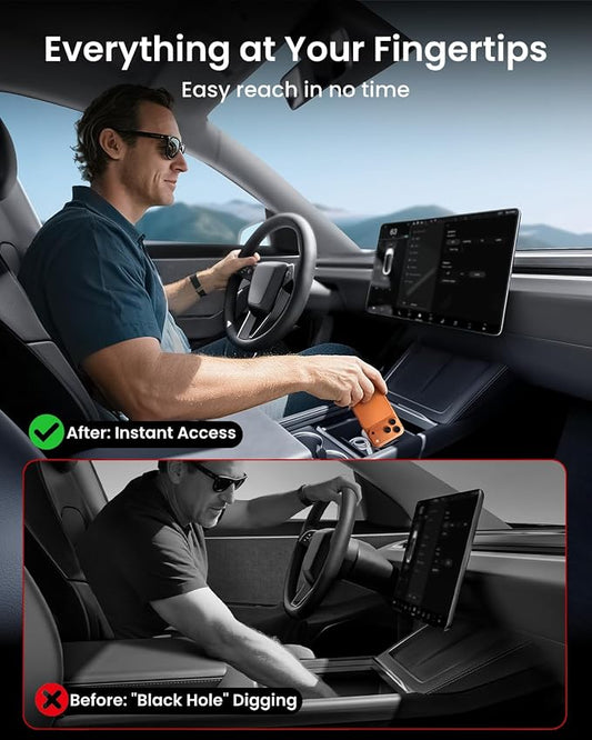 REEVAA Center Console Organizer for Tesla Model Y Juniper 2025-2026 (Premium & Performance), Model 3 Highland 2024-2026 All Trims [Dual-Tier Storage, Seamless Fit], Premium Silicone Liner, 4PCS, Grey