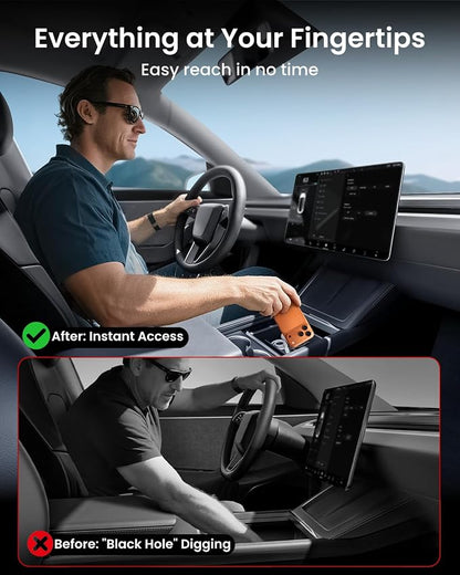 REEVAA Center Console Organizer for Tesla Model Y Juniper 2025-2026 (Premium & Performance), Model 3 Highland 2024-2026 All Trims [Dual-Tier Storage, Seamless Fit], Premium Silicone Liner, 4PCS, Black