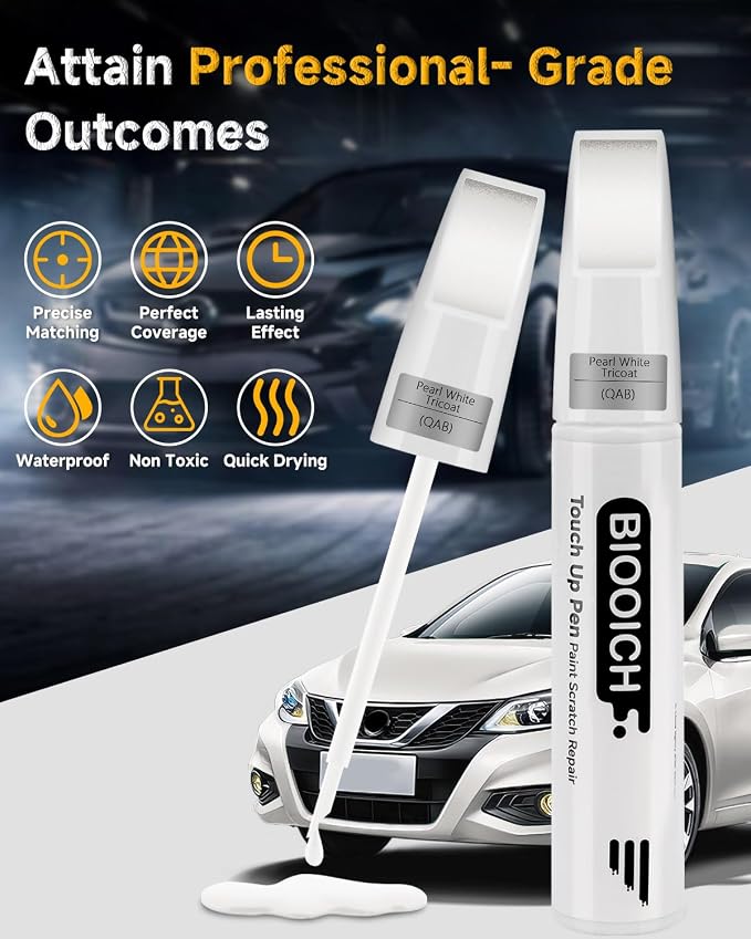 Touch Up Paint Pen Exact Color Match Car Chip and Scratch Repair (for Nissan, Pearl White Tricoat(QAB))