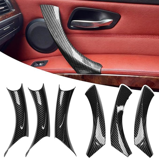 Compatible with BMW 3 Series Door Handle Covers E90/E91/E92/E93 2004-2011,6PCS Left Right Passenger Interior Door Pull Handle for 318i,320i,323i,325i,328i,330i,335i(Carbon Fiber Pattern)