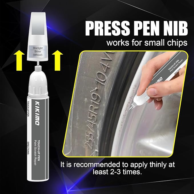 KIKIMO Gunpowder Rim Touch Up Paint for Tesla Model Y/3/S/X Gemini Dark/Uberturbine/Arachnid/Cybersteam/Turbine Wheel, 2 In 1 Wheel Scratches Repair with Pen Tip and Brush for Quick & Easy Fix