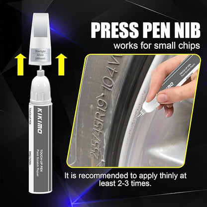KIKIMO Matte Black Rim Touch Up Paint for Tesla Model Y 20'' Induction Wheel/19’’ Crossflow Wheel, 2 In 1 Wheel Scratches Repair with Pen Tip and Brush, Curb Rash Repair with Color-Matched for Quick & Easy Fix