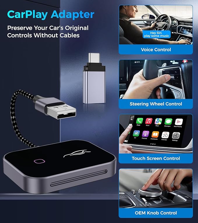 Wireless CarPlay Adapter for iPhone & Android, Convert Wired to Wireless CarPlay Dongle, Plug & Play USB-C, Auto Connect, 5GHz WiFi, Compatible with iOS 10+ & Android 11+ Cars（Black）