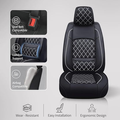 Car Seat Covers Compatible with Hyundai Elantra 2017-2025 2026 - Full Set 5 Seats Luxury Leather All-Weather Seat Cushions & Protectors, Waterproof & Breathable, Airbag Compatible (Whiteline)