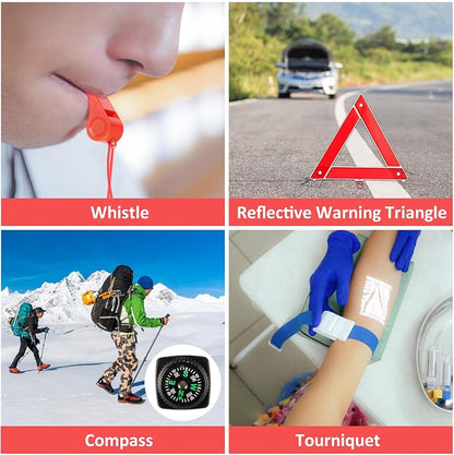 Car Roadside Safety Kit - 129pcs Black Red Winter Emergency Road Side Assistance Kits Auto Essential Kit for Men, Women, Teen
