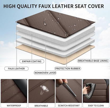 Car Seat Covers Full Set, 5 Seats Universal Leather Seat Covers for Cars, Waterproof Front and Rear Seat Cover, Breathable Automotive Seat Cover for Most Sedans, Trucks, SUVs, Black&Brown