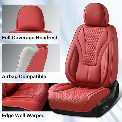 Coverado Red Nappa Leather Car Seat Covers Front Seats ，Waterproof Car Seat Protector & Cushion, Universal Fit for Most Cars