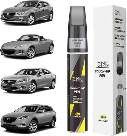 XNA Liquid Silver Metallic(38P) for Mazda Touch Up Paint, Car Scratch Remover for Nicks and Chips Repair, 2-In-1 Quick & Easy Fix Car Scratch Repair Kit with Exact Color-Matched