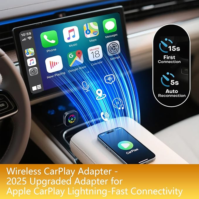 Wireless Carplay Adapter for iPhone,Carplay Wireless Adapter for Car with Wired CarPlay,Mini Compact Design with USB/Type-C Port,Plug and Play,Stable Connection & No Delay-Black