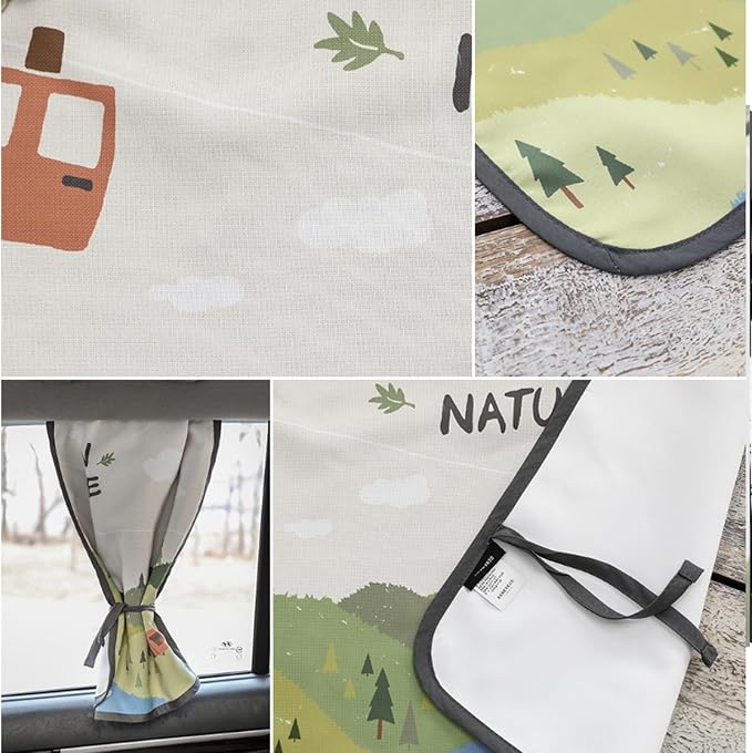 Magnetic Car Sun Shade Curtain for Side Window – Sun Blocker and UV Protector for Baby, Kids, and Pets – Universal Fit with Built-in Magnets for Steel-Framed Door (Bebe Forest)