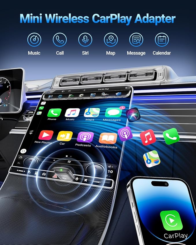 vnilrgle Wireless CarPlay Adapter for Apple iPhone（2026 Upgraded） Mini Design, Converts Factory Wired to Wireless Adapter for CarPlay, Plug and Play, Auto Connect Fast and Stable(Dark Gray)