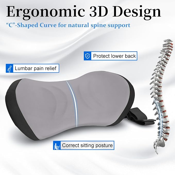 Lumbar Support Pillow for Office Chair - Lumbar Pillow for Car, Memory Foam Ergonomic Lumbar Support Pillow for Car Back Support for Office Chair Back Support Cushion