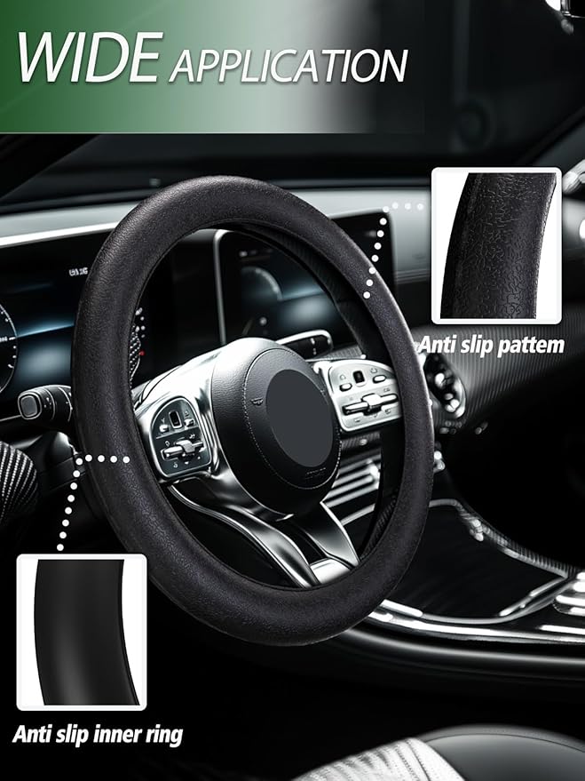 LRITER Car Steering Wheel Cover, Non-Slip Silicone Material, Multiple Color Choices, Universal Auto Parts Steering Wheel Cover, Suitable for Most Cars (Black)