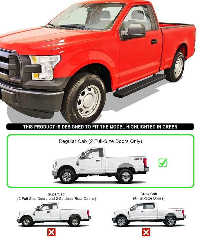 APS Running Boards 6-inch Black Compatible with Ford F150 2015-2026 Regular Cab & F-250 F-350 Super Duty 2017-2026 Stainless Steel (Nerf Bars Side Steps Side Bars)